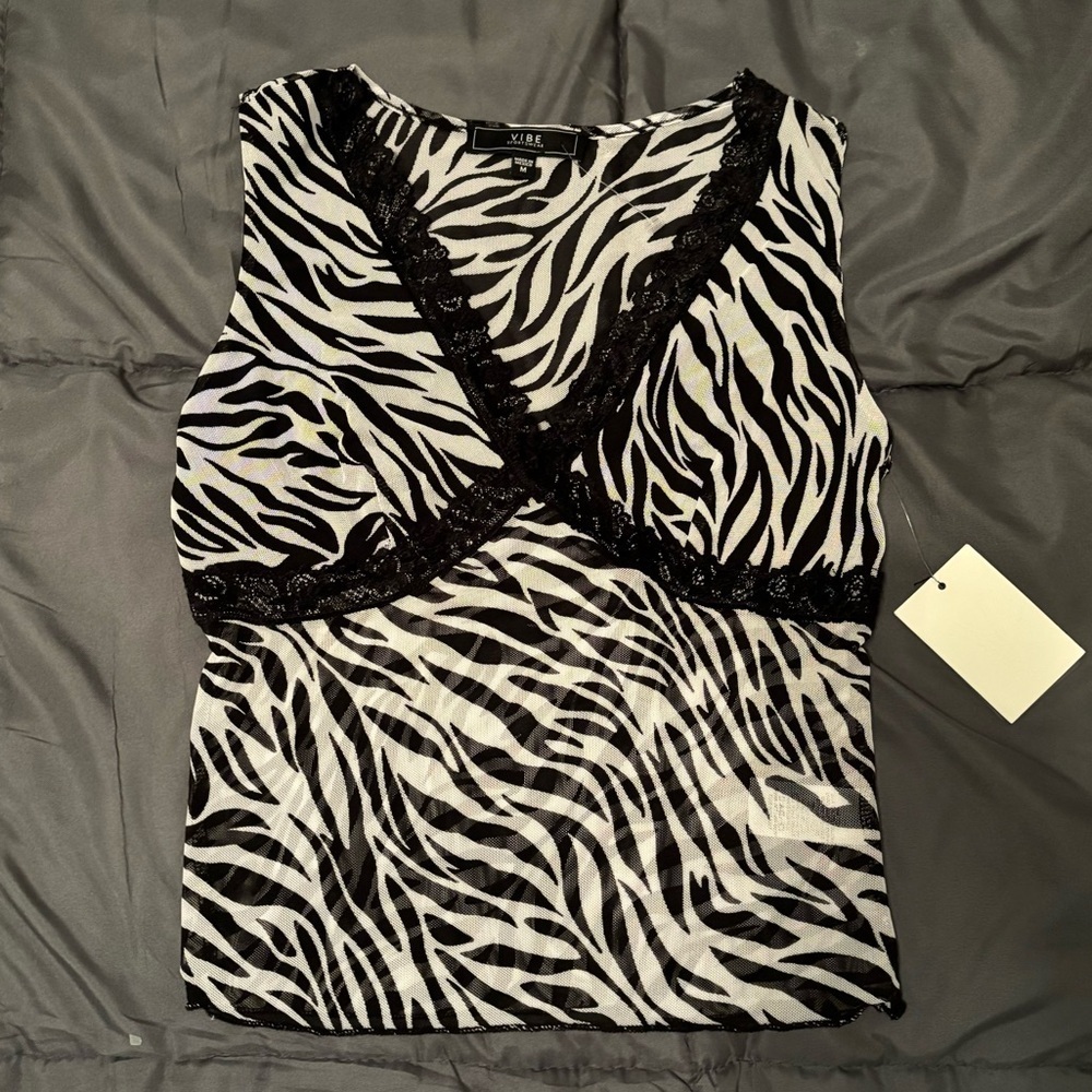 Zebra Mesh Lace Top